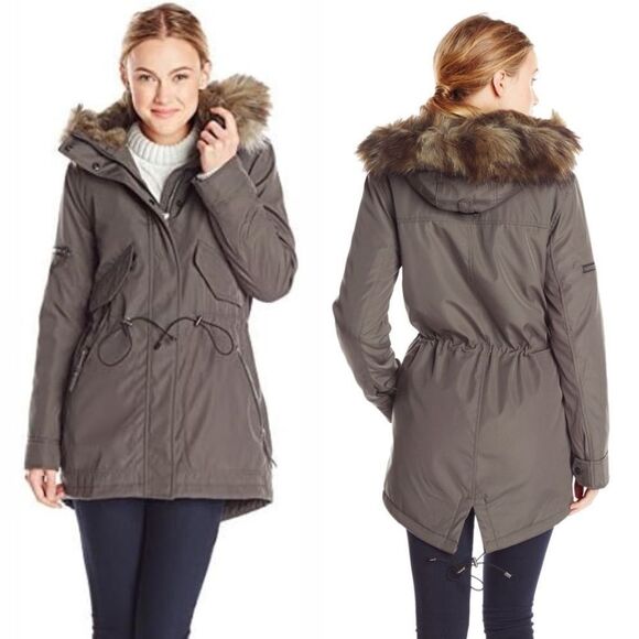 S13 NYC Olive Green Waverly Sherpa Parka with Fur Trimmed Hood - Picture 1 of 9